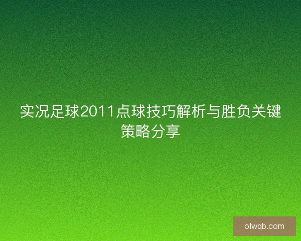 实况足球2011点球技巧解析与胜负关键策略分享