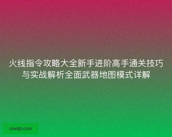 火线指令攻略大全新手进阶高手通关技巧与实战解析全面武器地图模式详解