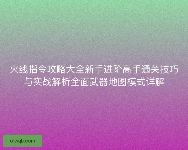 火线指令攻略大全新手进阶高手通关技巧与实战解析全面武器地图模式详解