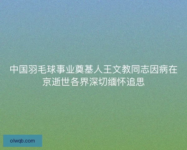 中国羽毛球事业奠基人王文教同志因病在京逝世各界深切缅怀追思